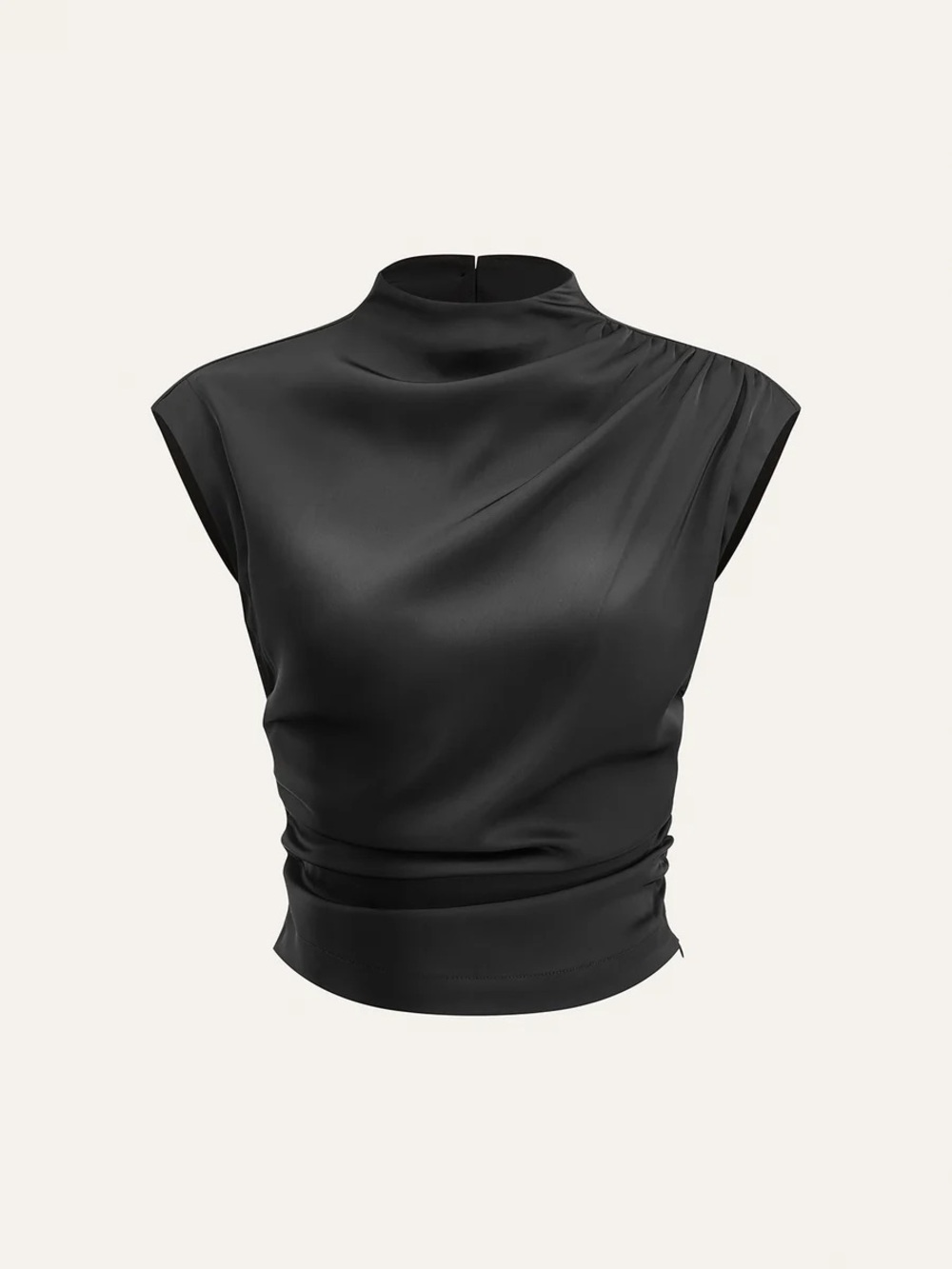 Commense Mock Neck Cap Sleeve Ruched Top